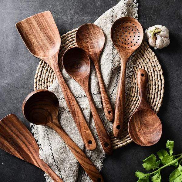 7-Piece Teak Wooden Utensils Set