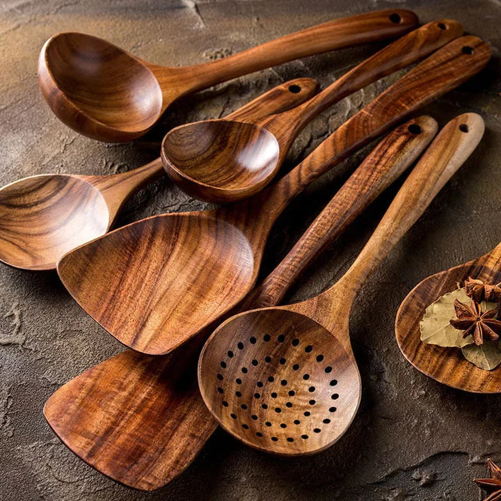 7-Piece Teak Wooden Utensils Set