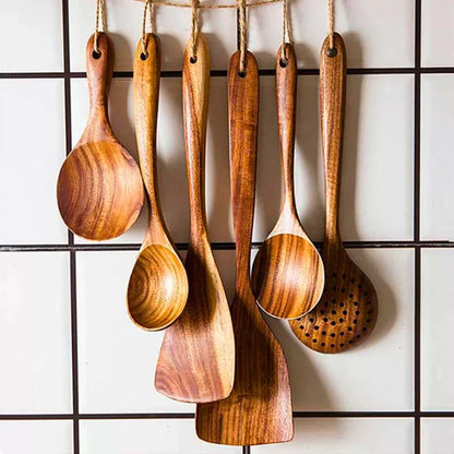 7-Piece Teak Wooden Utensils Set