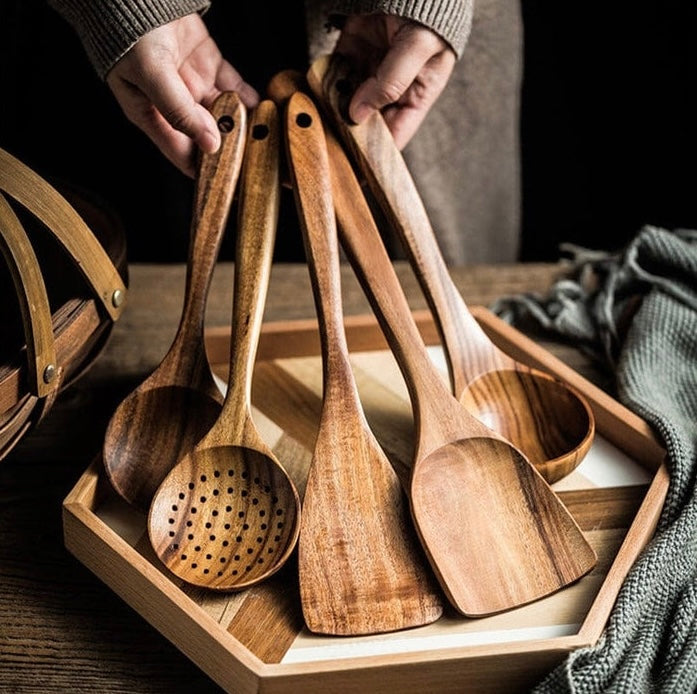 7-Piece Teak Wooden Utensils Set